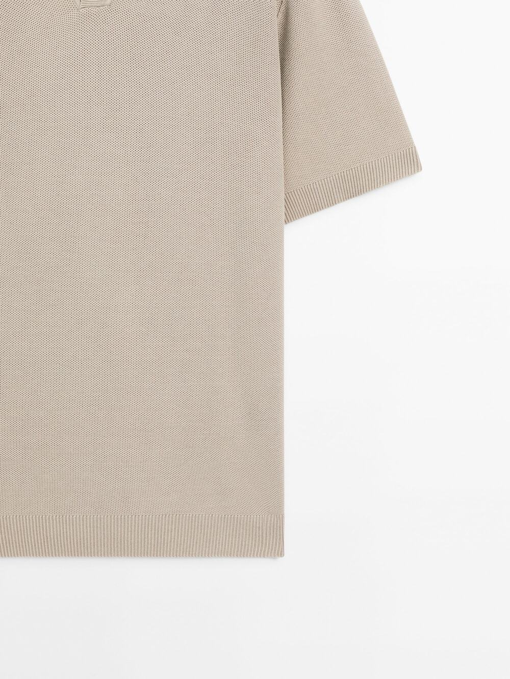 Massimo Dutti Свитер с воротником поло и короткими рукавами, хаки