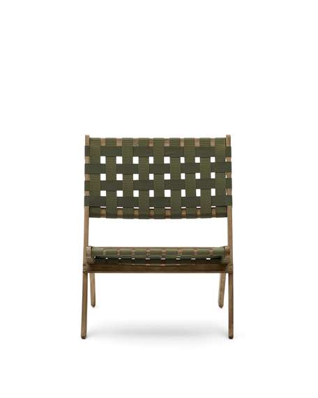 Складное кресло Chabeli из массива акации и шнура зеленого цвета