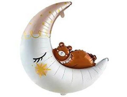 Шар фигура фольга 76см. Месяц и Мишка спящий