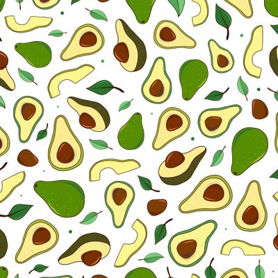 авокадо и листья на белом фоне