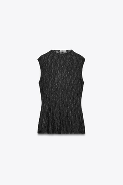 ZARA КРУЖЕВНОЙ ТОП, ЧЕРНЫЙ