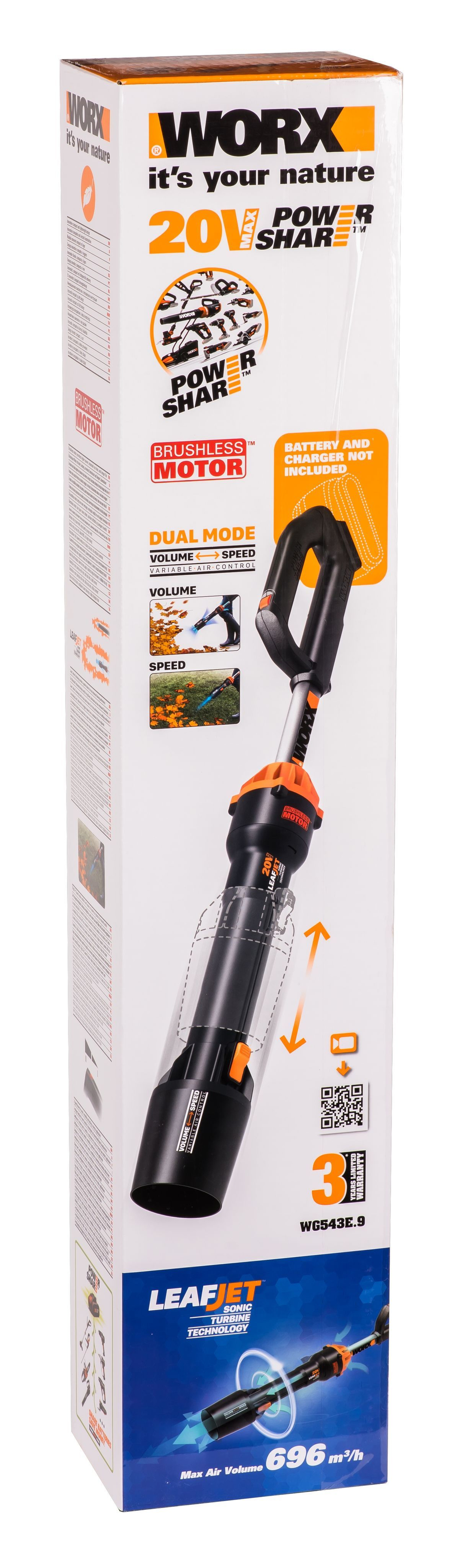 Аккумуляторная воздуходувка бесщеточная WORX WG543E.9