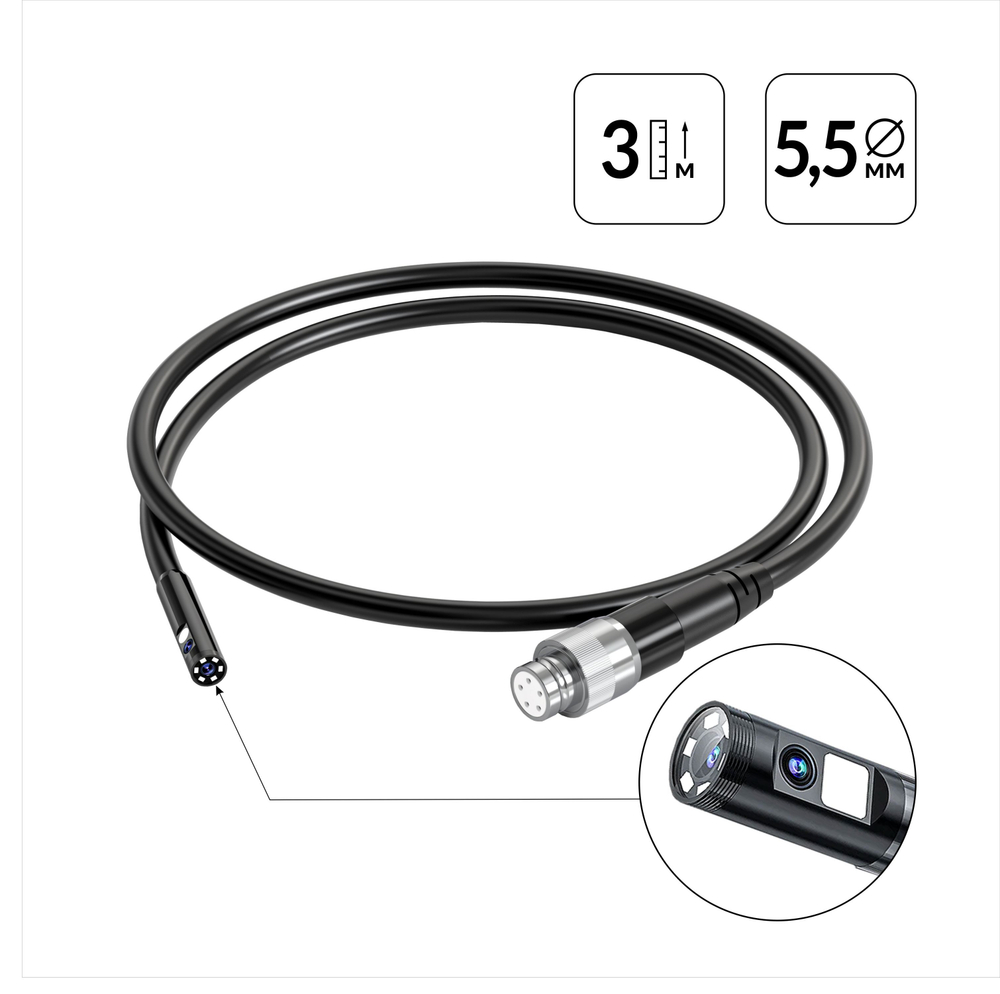Зонд для видеоэндоскопа iCartool IC-V116A/B/C, 2 камеры, 3м, 5.5 мм iCartool IC-VP116-3-5,5-2