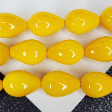 Жемчуг майорка, бусина капля желтая, р-р 9×13мм, штучно