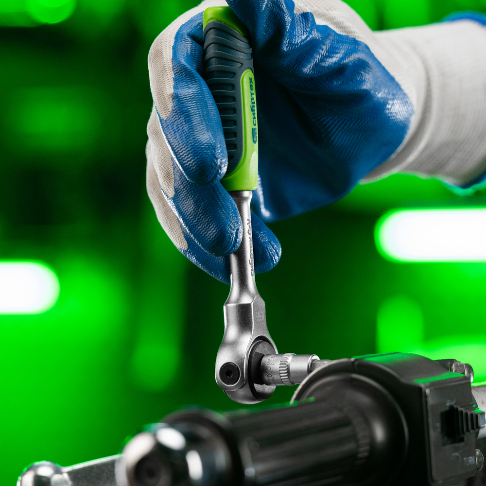 Ключ-трещотка 1/4", 72 зуба, поворотная голова, с быстрым сбросом Сибртех