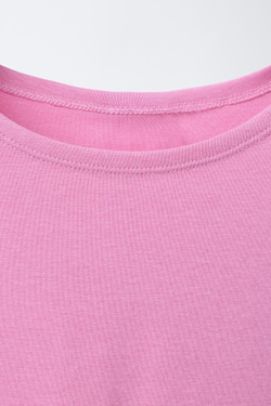 ZARA ФУТБОЛКА ИЗ ХЛОПКА И МОДАЛА, РОЗОВЫЙ