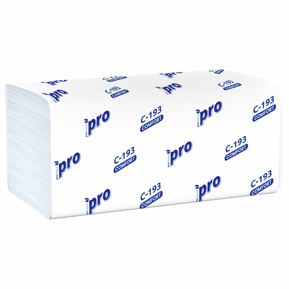 Полотенца бумажные 250 шт., PROtissue (H3) COMFORT, 1-слойные, белые, КОМПЛЕКТ 20 пачек, 22×21, V-сложение.