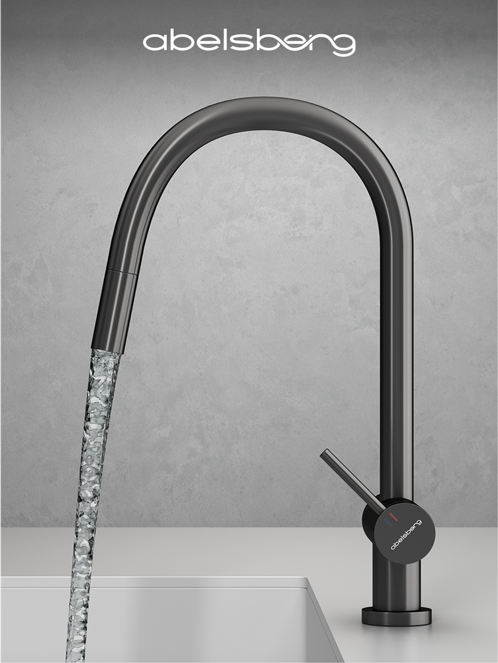 Смеситель для кухни Abelsberg Aera EMF71709GM c вытяжным изливом и возможностью подключения фильтра для воды, цвет космическая сталь, PVD покрытие