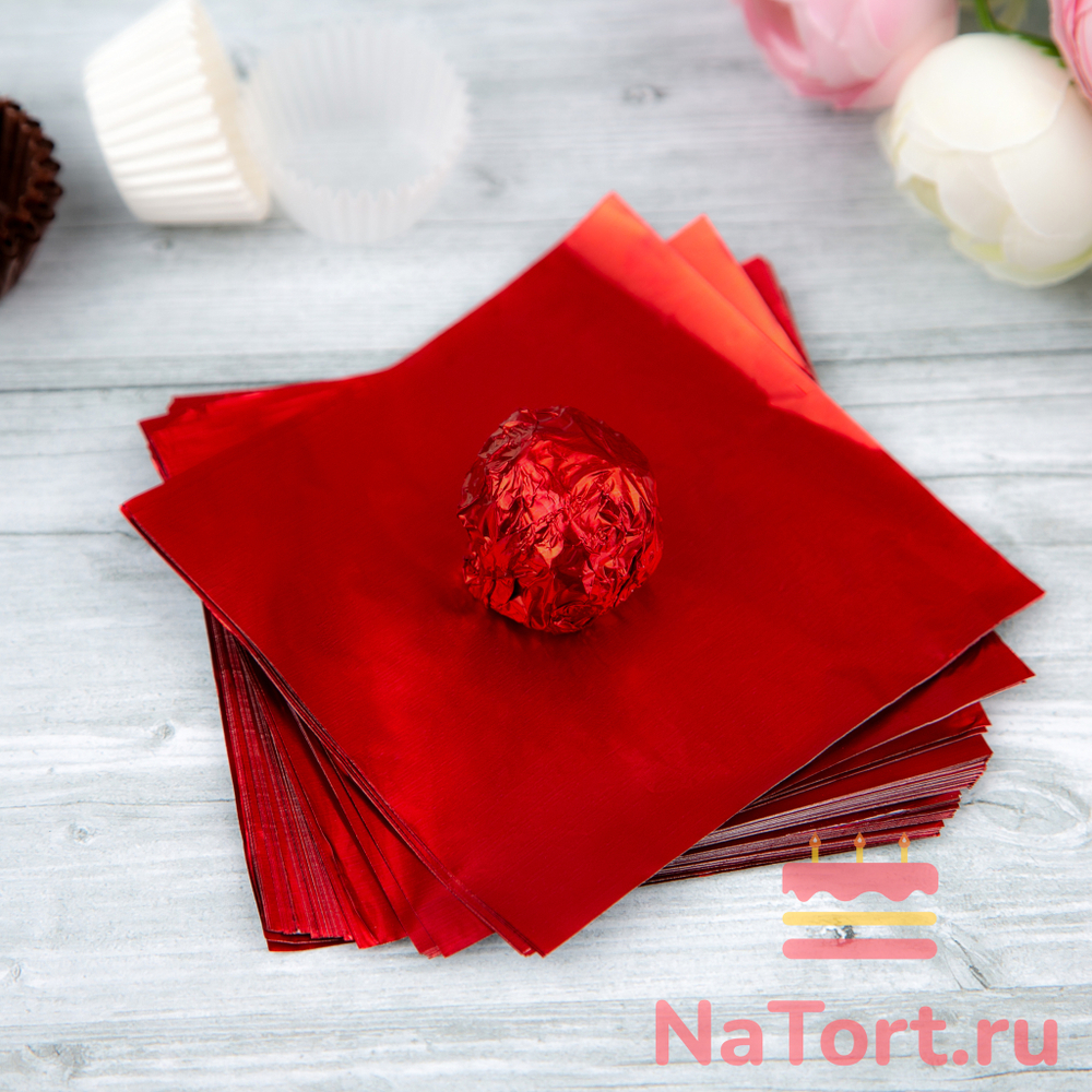 Фольга оберточная для конфет Красная 10x10 см, 100 шт.