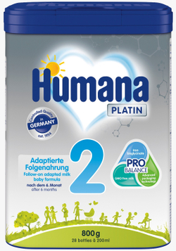 Купить Последующая молочная смесь Humana Platin 2 с 6 до 12 месяцев 800 г в Казахстане
