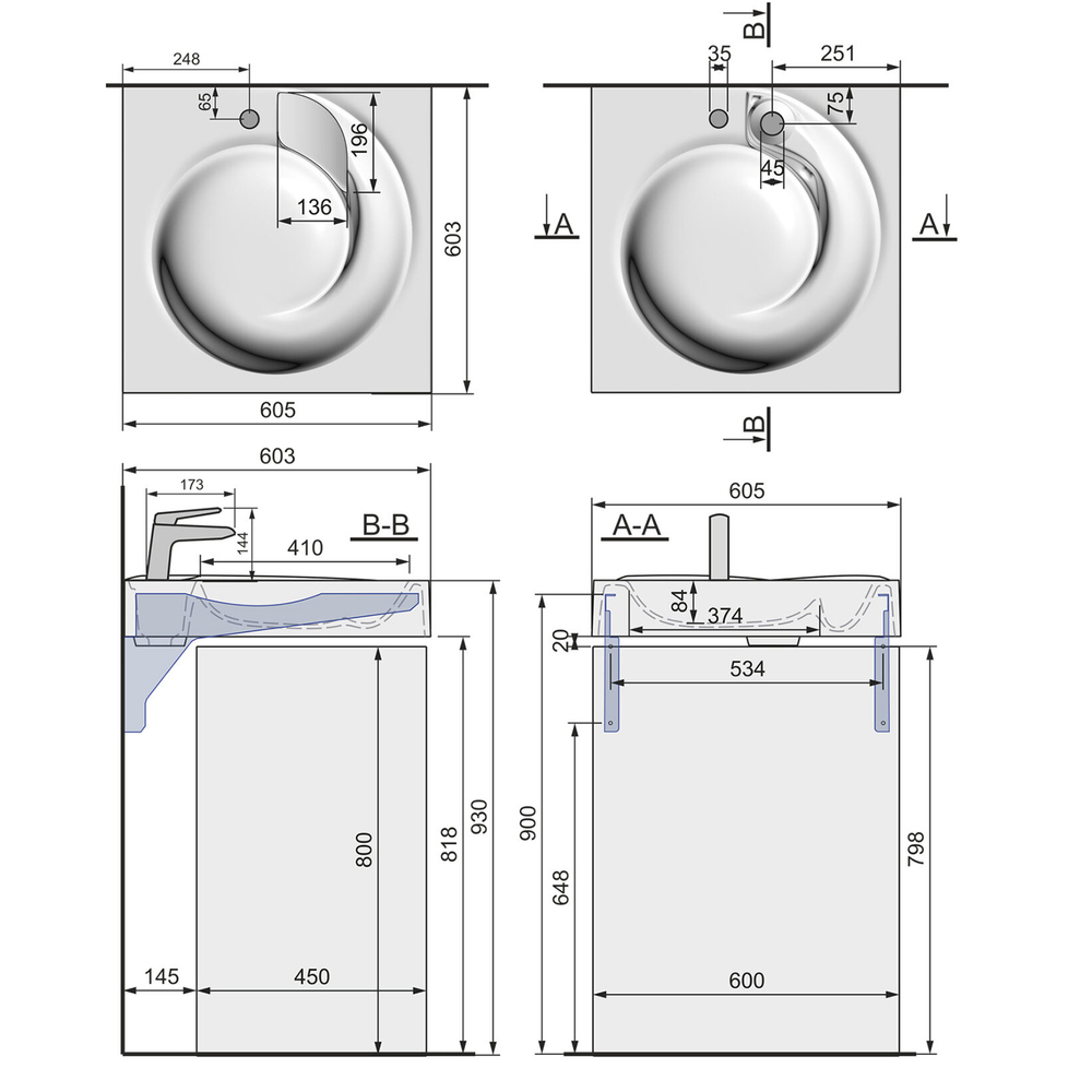 Раковина над стиральной машиной "QOPP-60*60" ш*г, с кронштейнами  (Madera)