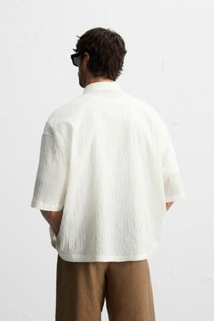 ZARA РУБАШКА ИЗ ЖАТОЙ ТКАНИ, БЕЛЫЙ