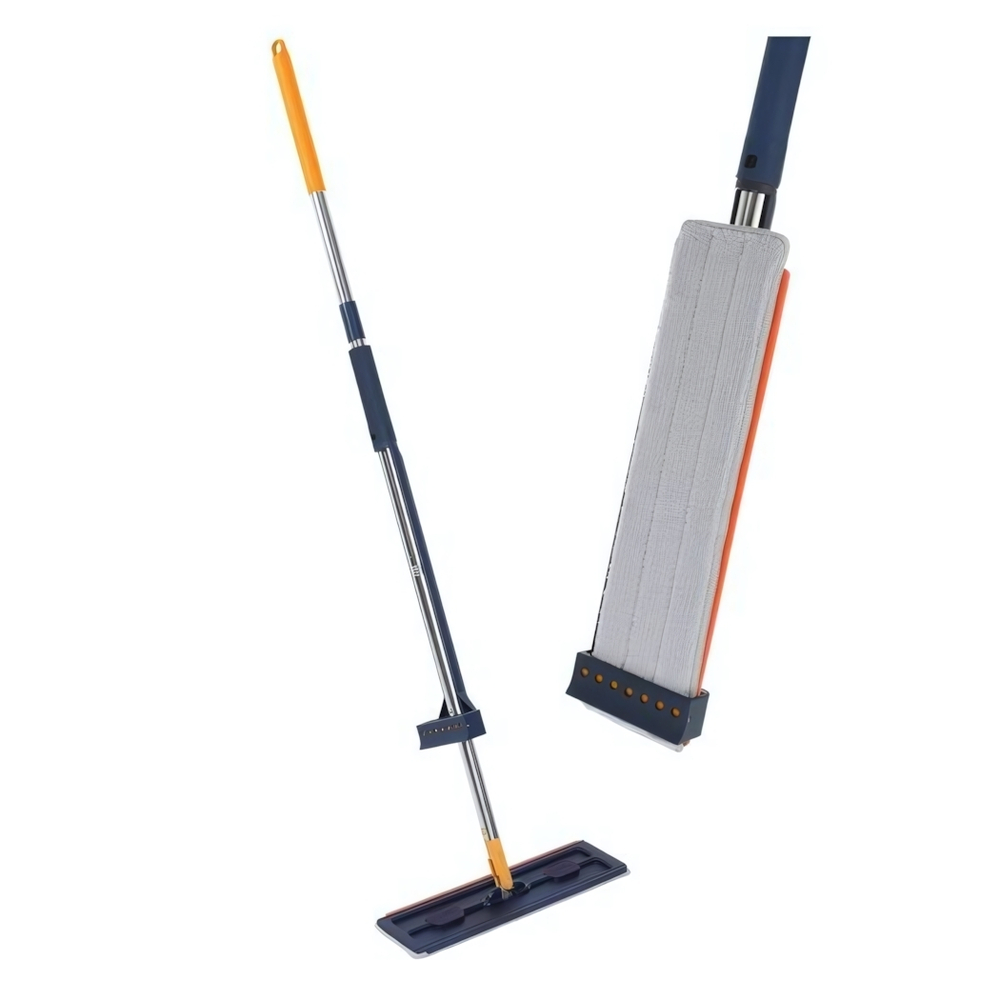 Швабра плоская с отжимом металлическая ручка 140см насадка из микрофибры 41*12см на липучке ХС-61