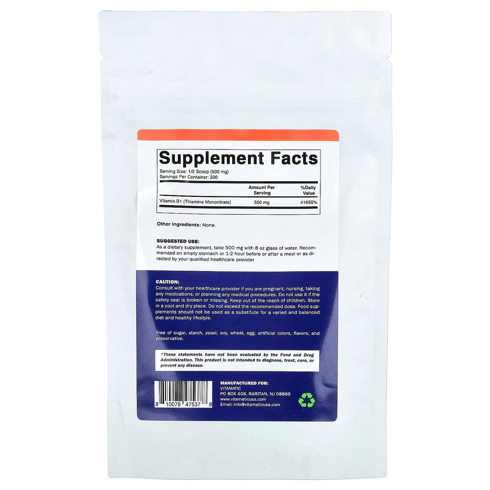 Vitamatic, витамин B1 в порошке, без добавок, 100 г (3,5 унции)