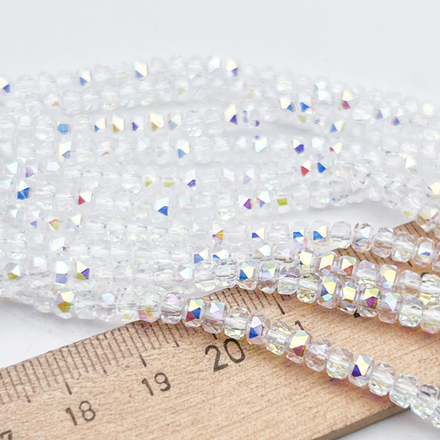 Бусина Рондель, стекло, цвет прозрачный AB, размер 2,3*4 мм, цена за отрезок 19 см (1/2 нити)