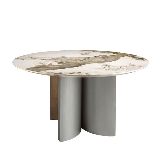 Обеденный стол 1148/RT23067 из серебристого дерева, ореха и керамики с мраморной отделкой Испания