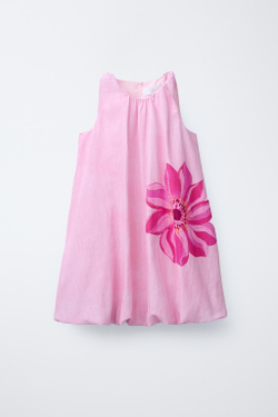 ZARA ЛЬНЯНОЕ ПЛАТЬЕ С ПРИНТОМ, ПАСТЕЛЬНО-РОЗОВЫЙ