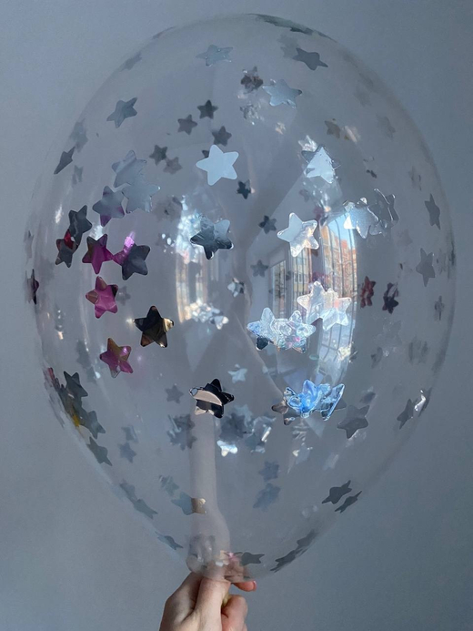 Воздушный шар с наполнением конфетти звезда серебро  ПАЛИТРА №4428