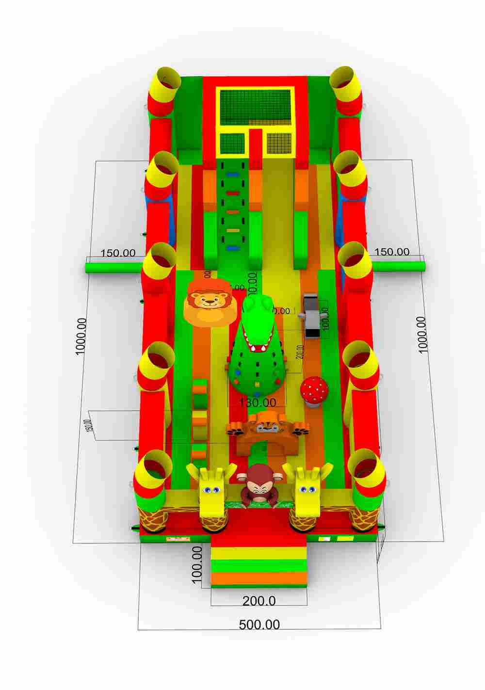 Коммерческий надувной батут «Страна Сафария 3» с крышей, 10x5x5 м