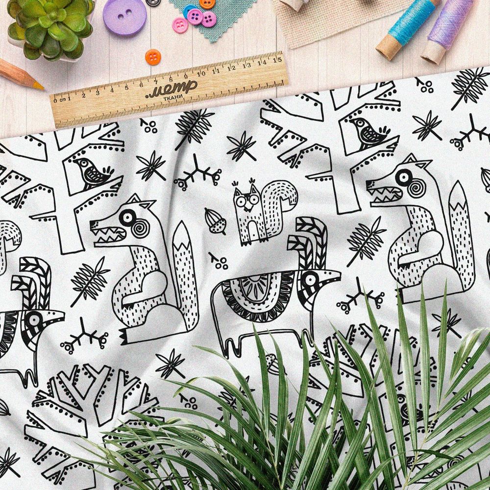 Ткань лен лесные сказочные звери