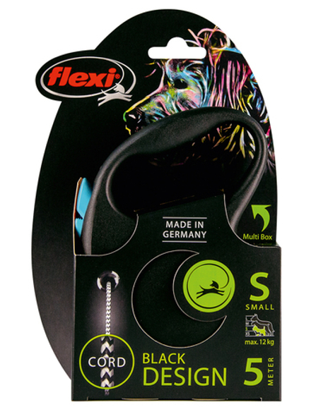 Поводок-рулетка Flexi Black Design S. Трос 5 м. для собак до 12 кг. Синий