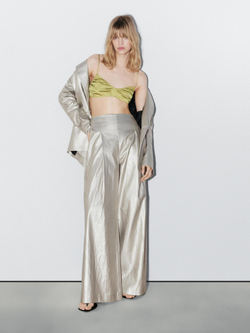 Massimo Dutti Металлизированные брюки из льняной смеси - STUDIO, серебряный