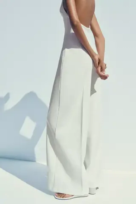 ZARA КОМБИНЕЗОН ДЛИННЫЙ С ОТКРЫТОЙ СПИНОЙ, БЕЛЫЙ