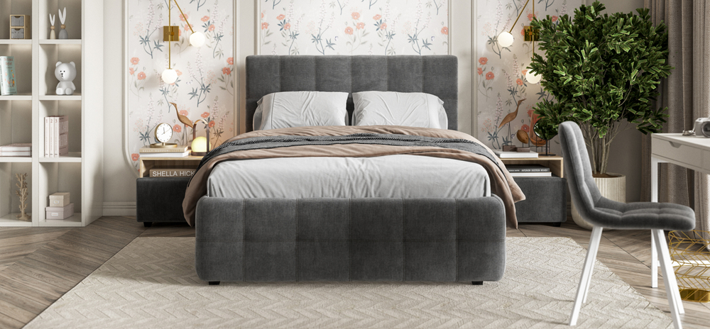 Босс Кровать+ПМ 160 Велюр Монолит серый