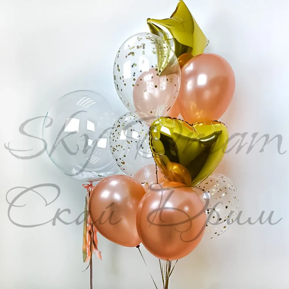 Композиция из шаров букет и шар баблс розовое золото