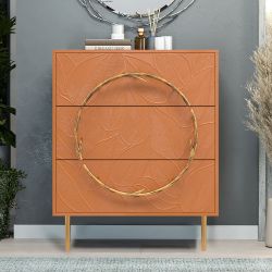 Комод Арт Колор с 3-мя ящиками leaves Стайл Сильвер Томленый оранжевый