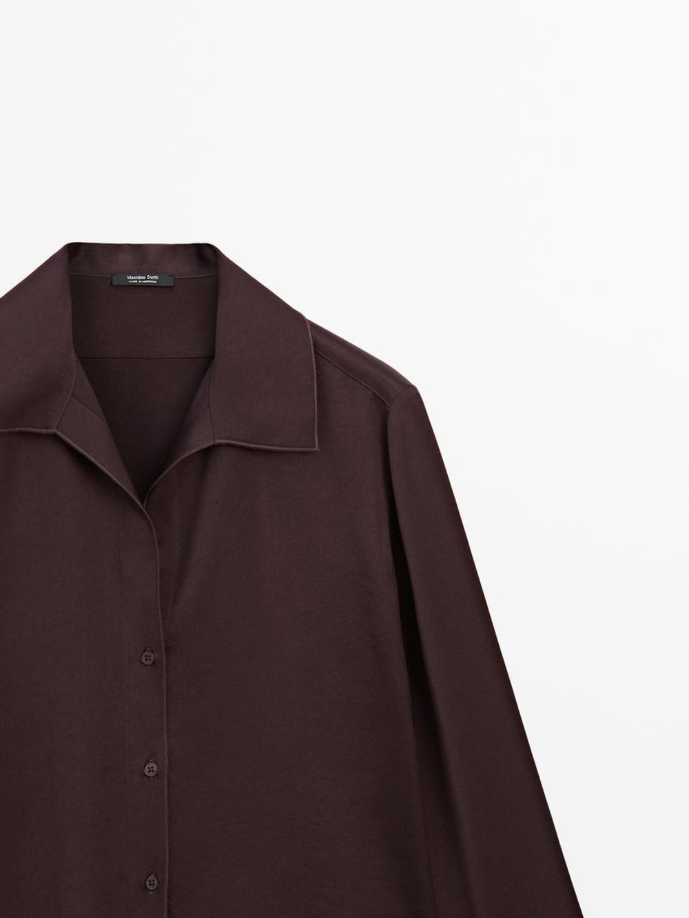 Massimo Dutti Рубашка из струящегося атласа, гранатовый