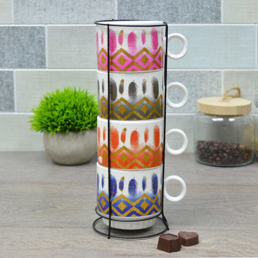 Набор кружек 4шт 200мл на подставке, 7501