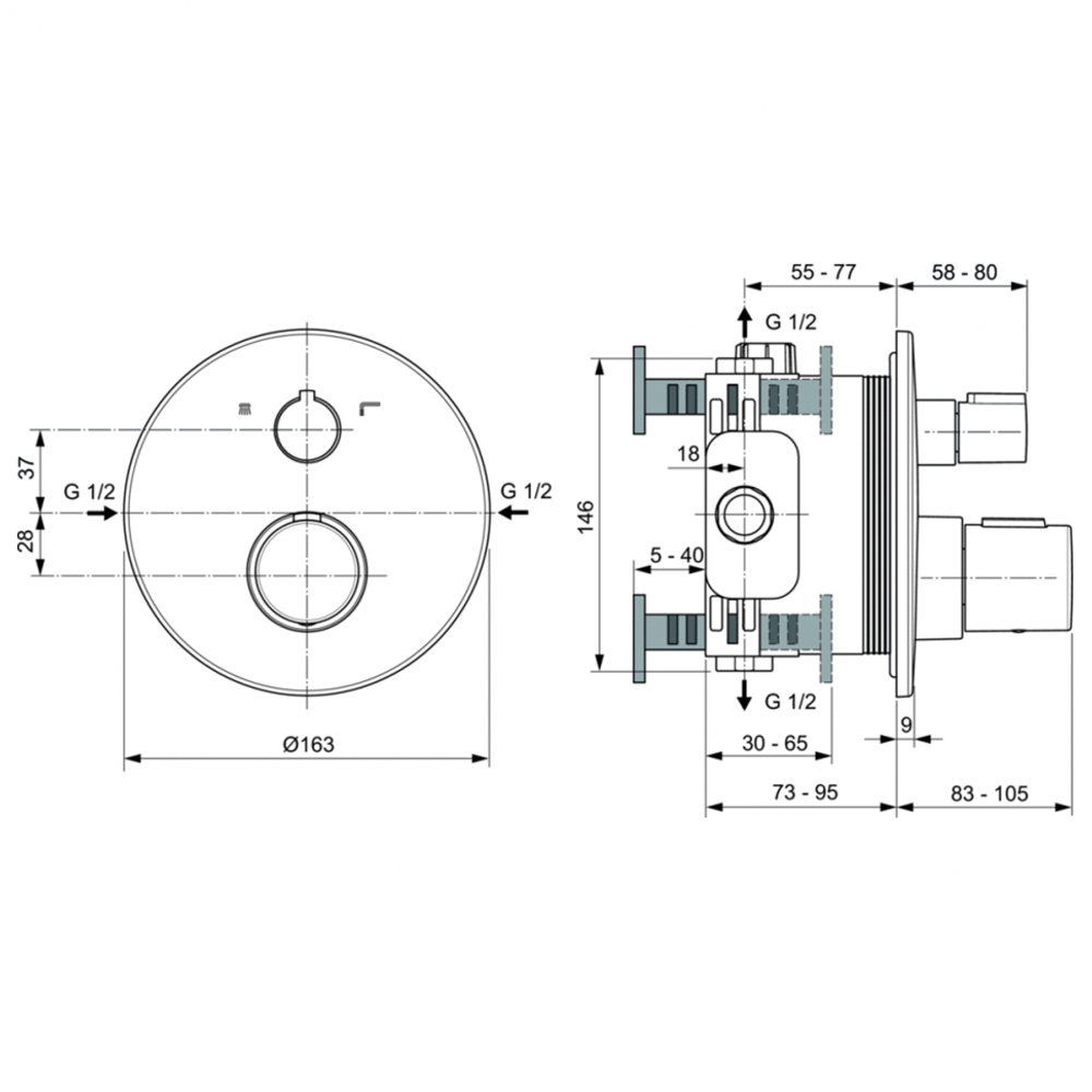 Комплект для встройки 7 в 1 Ideal standard CERATHERM C100