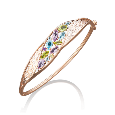 Браслет жесткий из красного золота с миксом камней