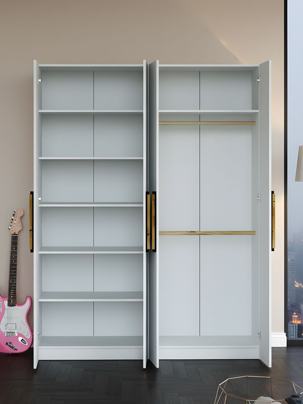 Шкаф распашной, 161х50х208, Дарни, с дубовыми ручками, четырехдверный, Dipriz