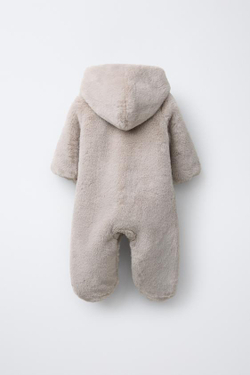 ZARA КОМБИНЕЗОН С КАПЮШОНОМ И ЭФФЕКТОМ МЕХА, БЕЖЕВЫЙ