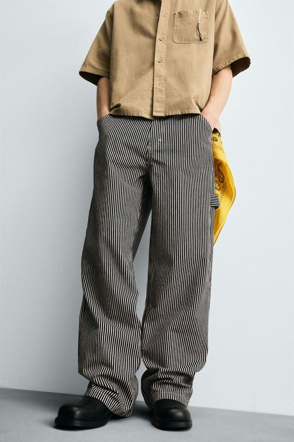 ZARA БРЮКИ БАГИ В ПОЛОСКУ ОВЕРСАЙЗ, СИНИЙ