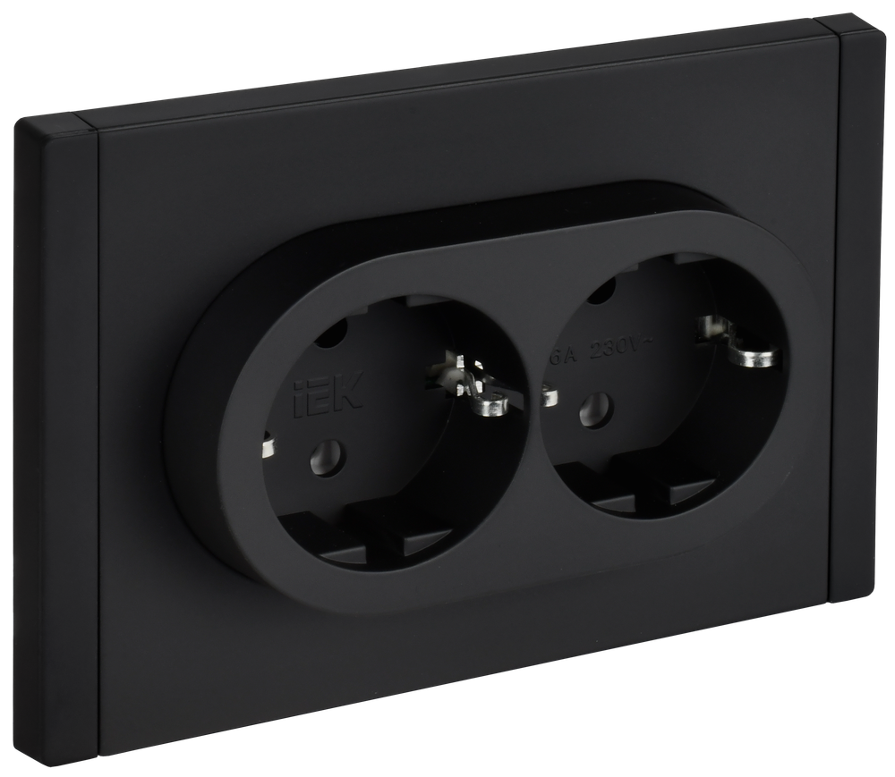 FORTE&PIANO Розетка 2-местная с заземлением без защитных шторок безвинтовое крепление 16А FP124M металл черный IEK