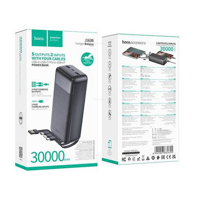 Hoco J163B Wonderful портативный аккумулятор с 4 кабелями (30000mAh)