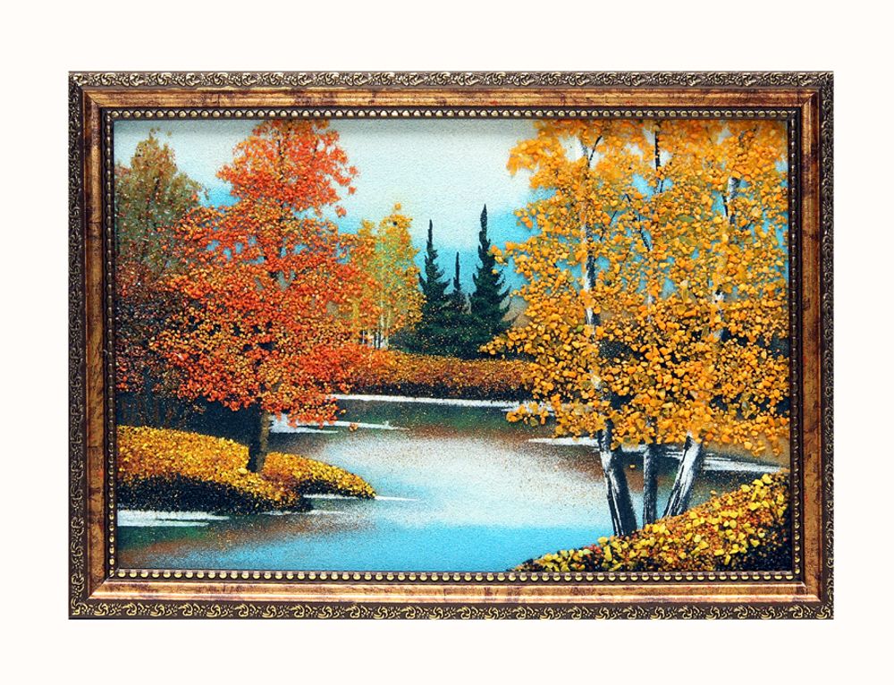 Картина &quot; Осень &quot; рисованная каменной крошкой 23.5-33.5см