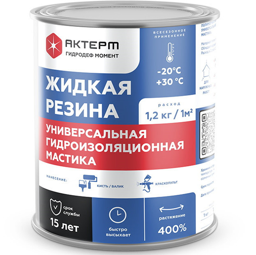Мастика гидроизоляционная Актерм Жидкая резина ГидроДеф Момент 1 кг