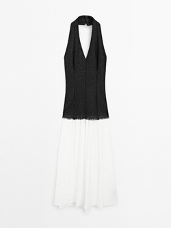 Massimo Dutti Длинное платье с отложным воротником, черный