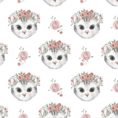 акварельные котята с венками на белом