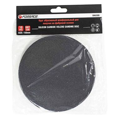 Круг абразивный шлифовальный для липучки на фибровой основе 150мм, 10шт(Grit 220) Forsage F-SD6220S