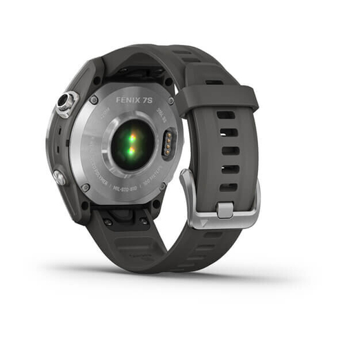 Garmin Fenix 7S серебристый корпус, силиконовый ремешок цвета графит