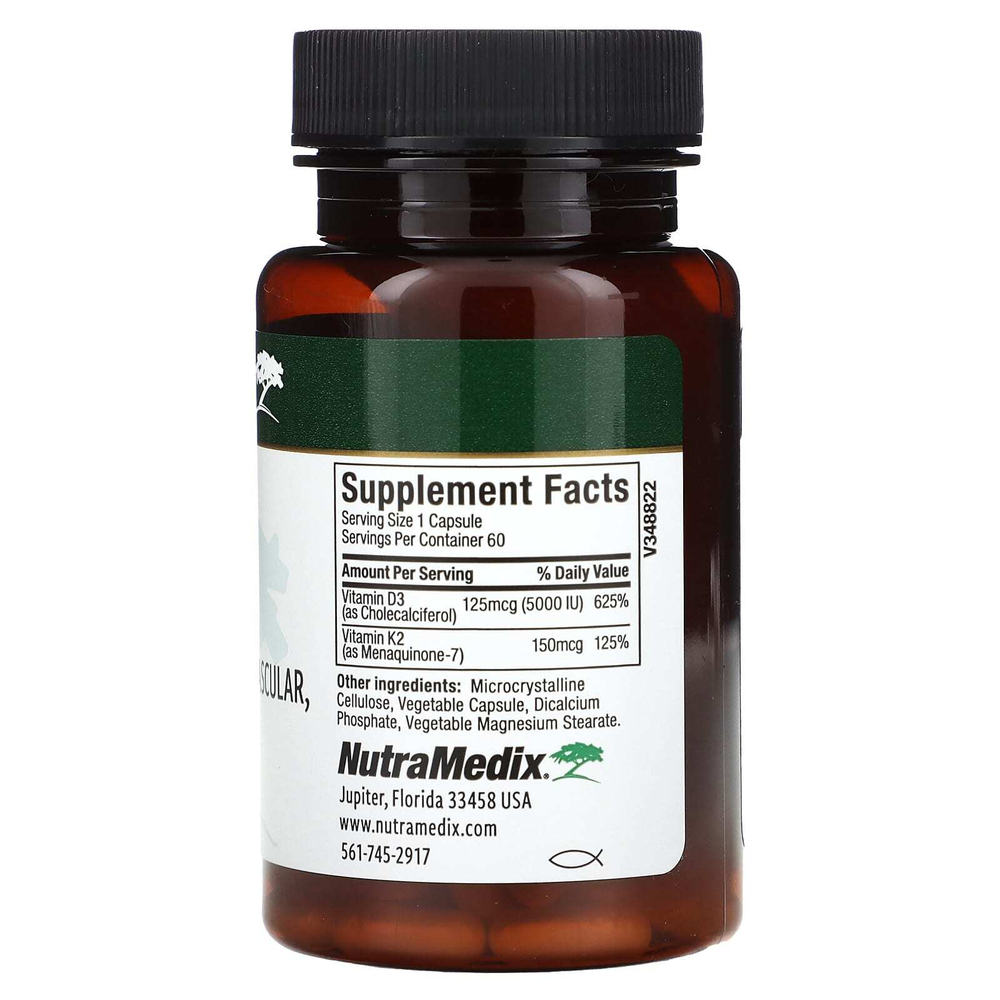 NutraMedix, витамины D3 и К2, 60 растительных капсул