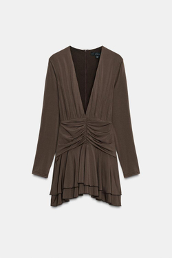 ZARA ПЛАТЬЕ-КОМБИНЕЗОН СО СБОРКАМИ НА ТАЛИИ, ЗЕМЛЯНОЙ