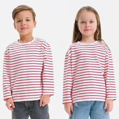 Лонгслив для девочекв полоску KAFTAN, р.110-116, белый/красный