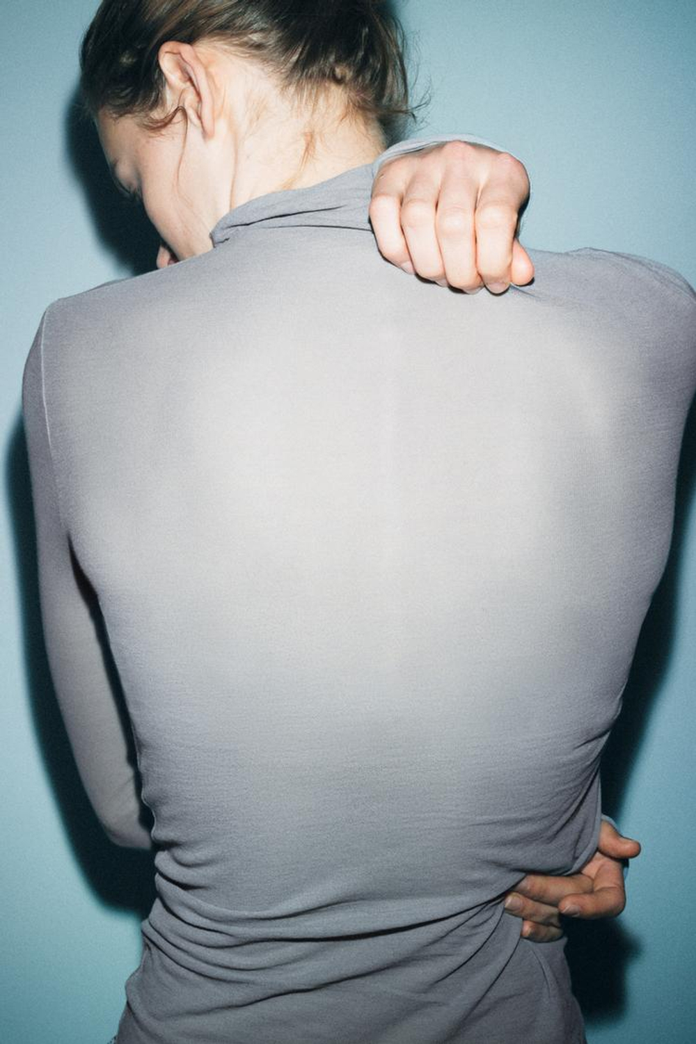 ZARA ХЛОПКОВЫЙ ТОП-ДЖЕРСИ, СЕРЫЙ МЕЛАНЖ