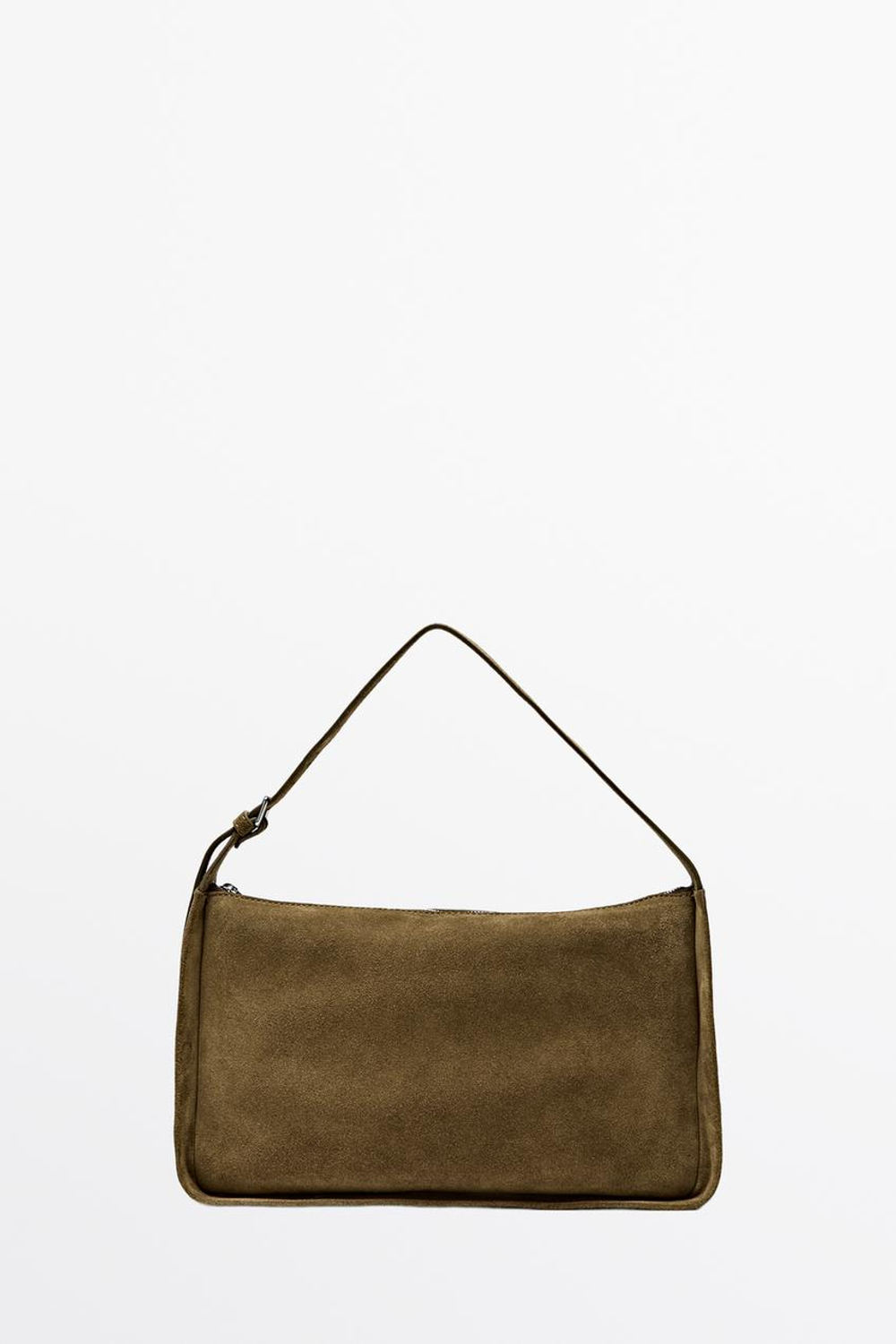 Massimo Dutti Сумка через плечо из натуральной замши, зеленый хаки